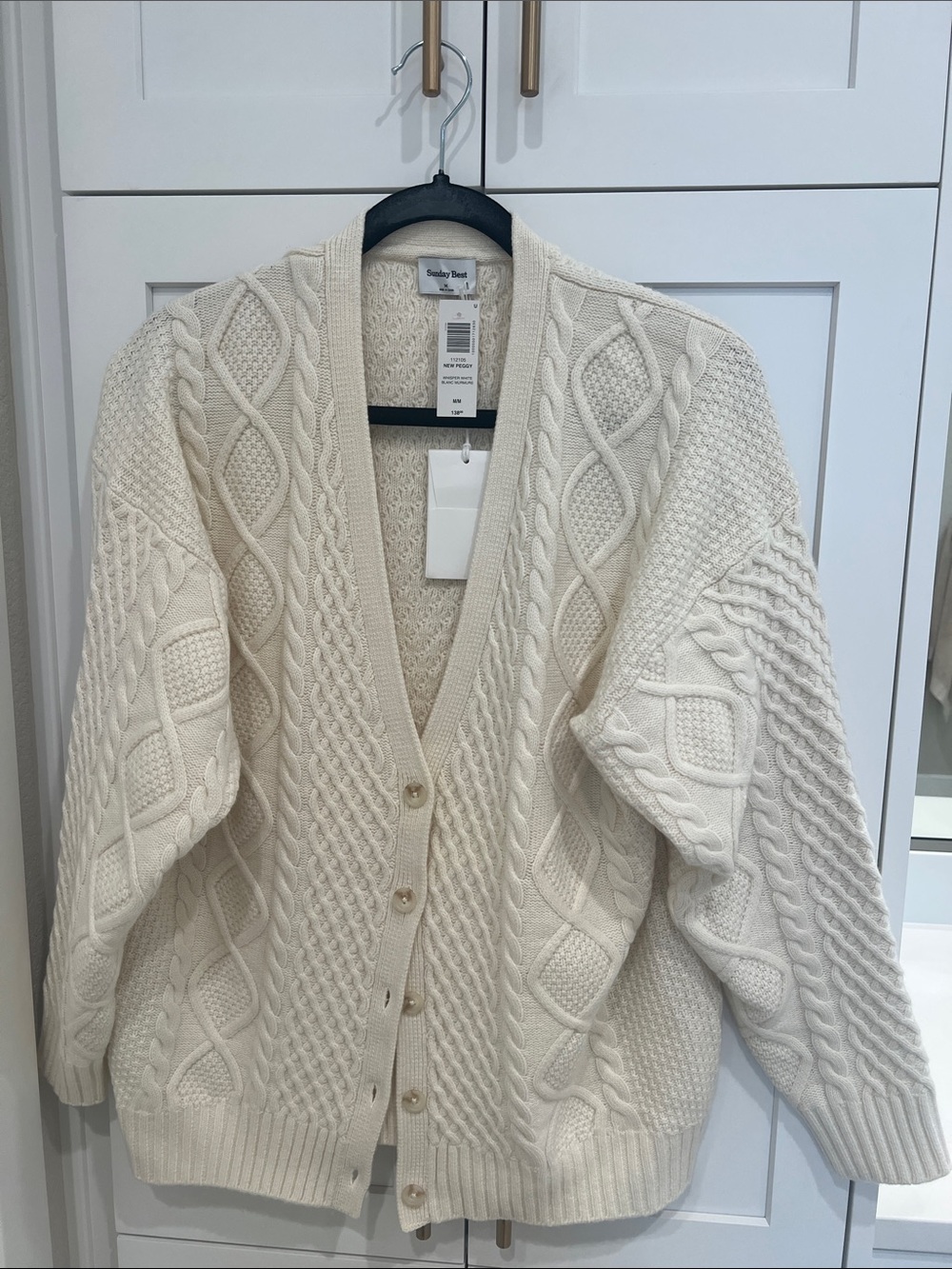 Aritzia Ivory Cable-Knit Button-Front Cardigan